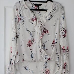 White House Black Market Floral Tie Front Blouse